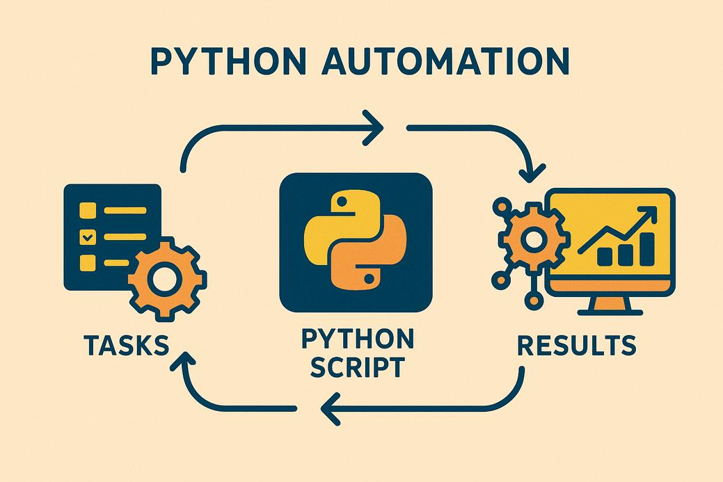 Diagram alur kerja Python automation yang menunjukkan proses otomatisasi tugas