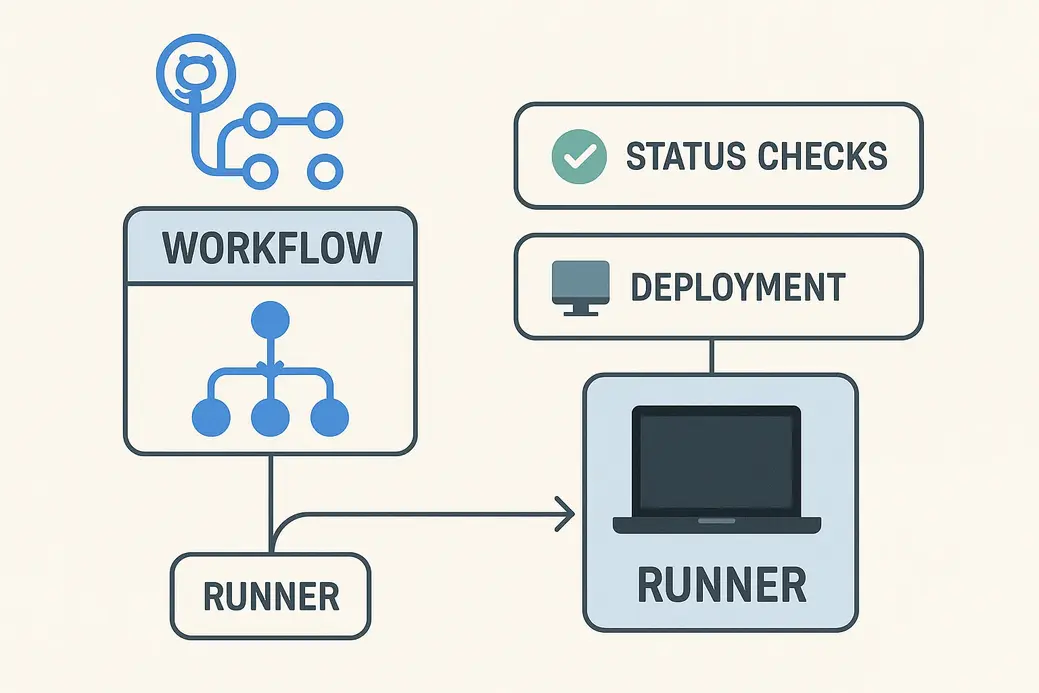 GitHub Actions workflow runner dengan status checks dan deployment status