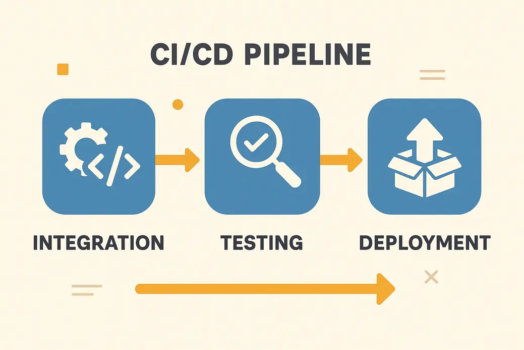 Diagram alur kerja CI/CD pipeline yang menunjukkan integrasi, testing, dan deployment otomatis