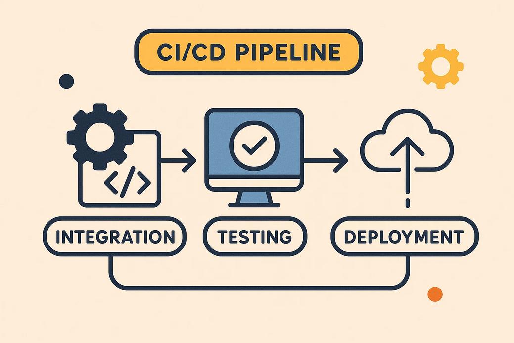 diagram visual yang menjelaskan tahapan dalam sebuah deployment pipeline CI/CD