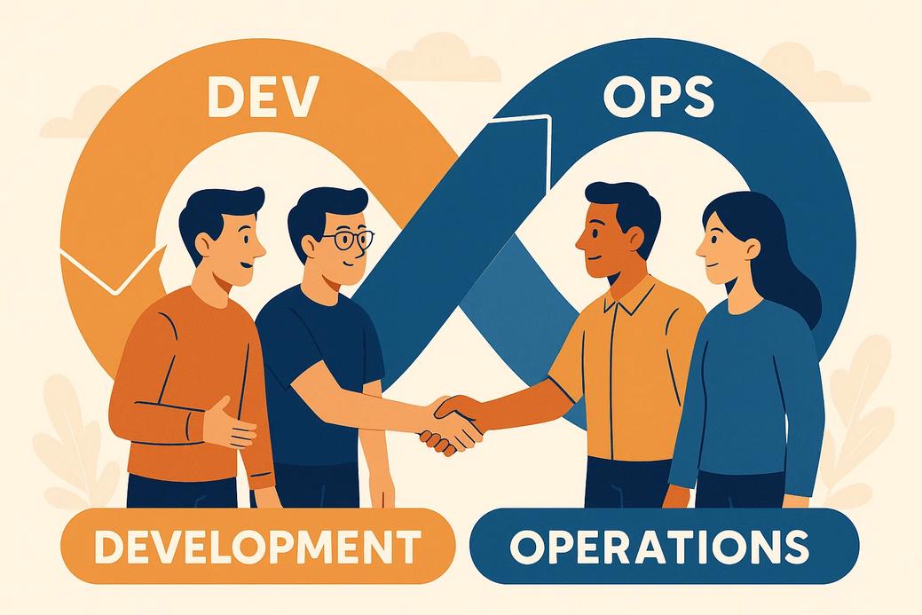 Ilustrasi dua tim (Development dan Operations)