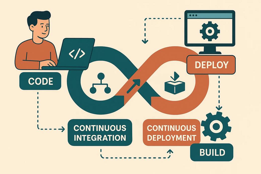 Visualisasi alur kerja CI/CD yang kompleks dapat menunjukkan bagaimana continuous integration dan continuous deployment bekerja
